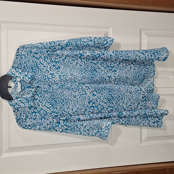 Caffe Marrahesh chiffon quarter pullover tunic shirt ¾ sleeve - L - blue - Picture 1 of 10